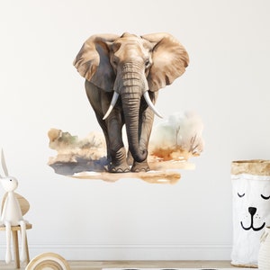 Safari Elephant Wall Decal Animal Wall Decor Watercolor Elephant Wall Art Nursery Kids Room Bedroom Decals Mural Sticker