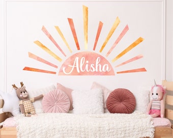 Half Sun Name Wall Decal – Rainbow Sun Wall Decals - Watercolor Boho Decals – Custom Name Wall Decor – Sunshine Nursery Girls Room Decor