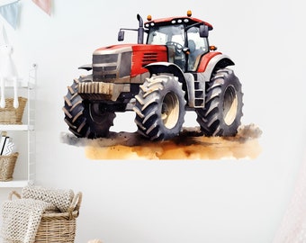 Tractor Wall Decal Watercolor Red Tractor Wall Decals Nursery Kids Bedroom Decor Farm Tractor Wall Decor Room Playroom Decoration Sticker