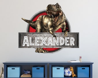 Dinosaur Wall Decals - Custom Name Wall Decor - T Rex Decals Velociraptor Wall Art - Dinosaurs Wall Decal Sticker for Boys Bedroom Kids Room