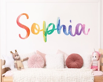 Rainbow Wall Decal - Custom Name Wall Decor - Personalized Name Wall Art Sticker – Colorful Rainbow Wall Decals for Girls Bedroom Room
