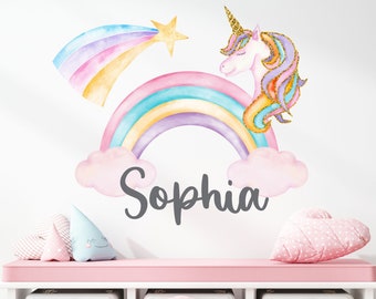 Unicorn Wall Decal – Rainbow Name Wall Decals - Unicorn Rainbow Wall Decor – Custom Name Wall Art Decor – Nursery Decals for Girls Room