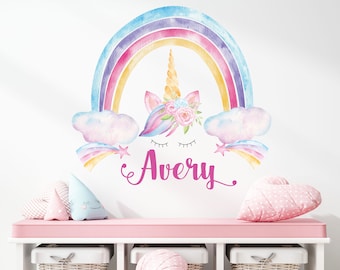 Unicorn Wall Decal – Pastel Rainbow Name Wall Decor - Rainbow Unicorn Wall Decals – Custom Name Wall Sticker – Nursery Decals for Girls Room