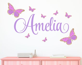 Vlinder muur stickers - aangepaste naam muur sticker – baby meisje kinderkamer muur decor - gepersonaliseerde naam muur stickers voor meisjes – vlinders sticker