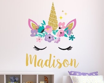 Personalized Name Wall Decals Unicorn Wall Decal Art Custom Name Wall Decal Nursery Girls Bedroom Vinyl Wall Decor