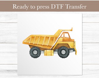 Transferencia DTF de camión volquete, diseño de camión de construcción, gráfico de transferencia de calor listo para presionar para ropa para niños, impresiones de transferencias DTF