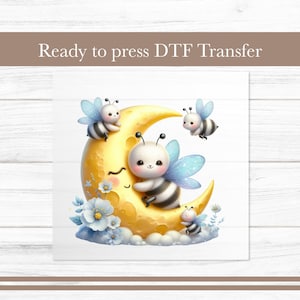 Bee DTF Transfer, Moon Watercolor Ready-to-Press Design for Kids Apparel, Iron on Transfers DTF for T Shirts Heat Press Sublimation Gift