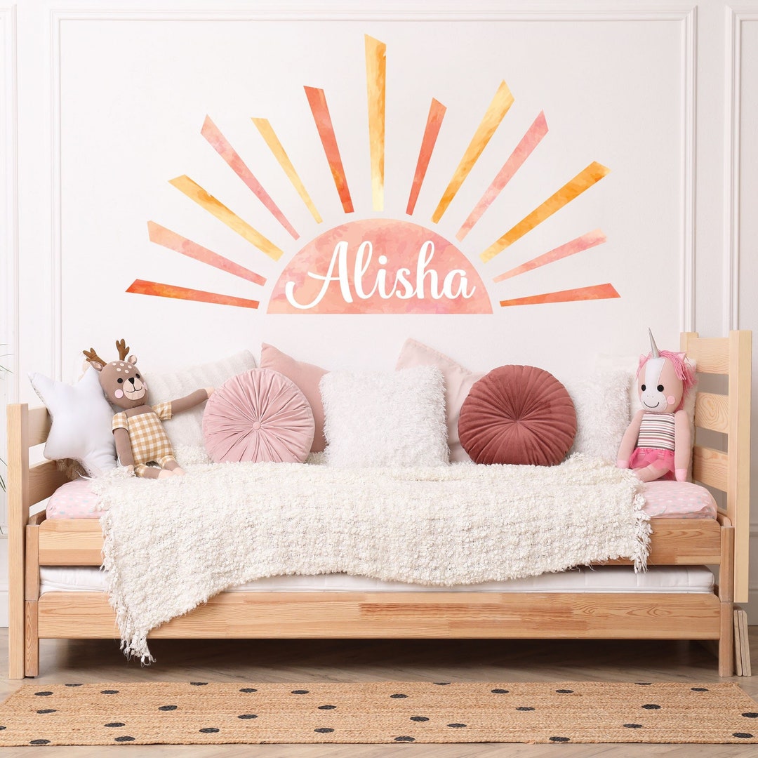 Half Sun Name Wall Decal – Rainbow Sun Wall Decals - Watercolor Boho ...