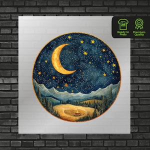 Mystic Moon DTF Transfer, Dreamy Moon Design, Ready-to-Press Graphic for Apparel, Mystical Moon Illustration T Shirt