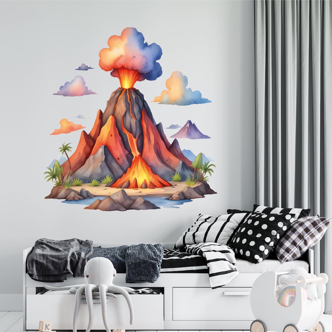 Volcano Wall Decal Dinosaurs Volcano Wall Decals Nursery Kids Bedroom ...