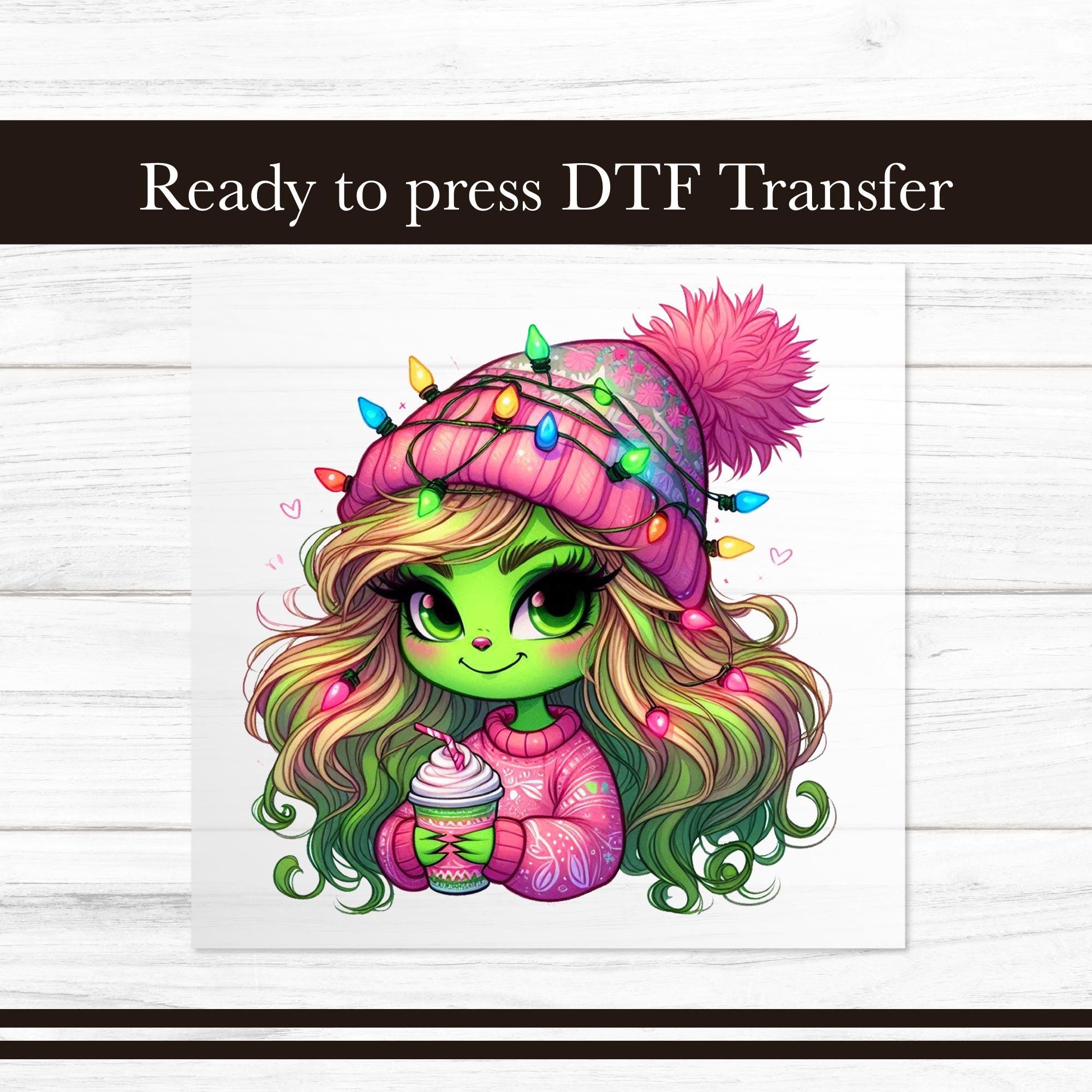 Grün Süßes Mädchen DTF Transfer, Weihnachten Eisen auf Transfers Design, Winter Grafik, Kaffee DTF für T-Shirts, Kleidung, Geschenk DIY
