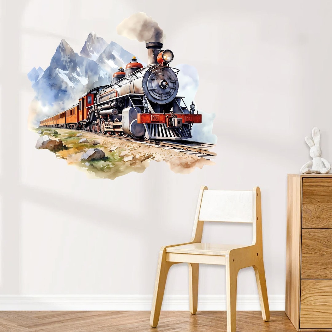 Train Wall Decal Watercolor Train Wall Decals Nursery Kids Bedroom Decor Landscape Old Train ...