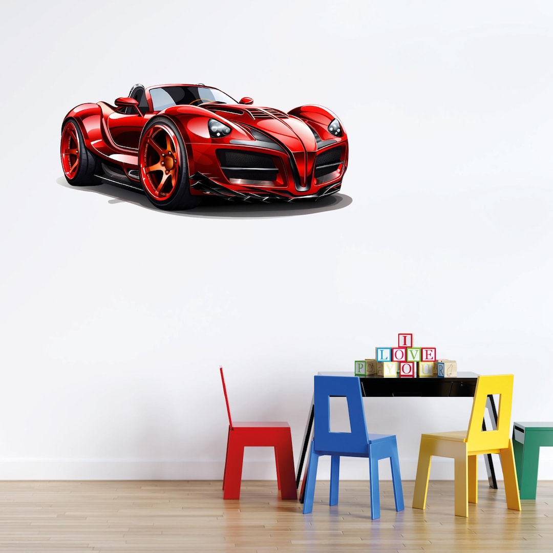 Wall Paper Sticker Racing Super Car Wall Sticker, Sport Car Wall Decals, Red Racing Car Wall Art ...