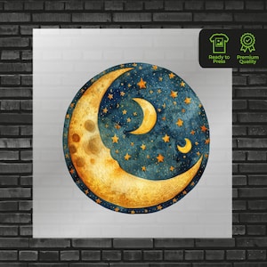 Moon DTF Transfer, Dreamy Moon Design, Ready-to-Press Graphic for Apparel, Zodiac Mystical Moon Illustration T Shirt