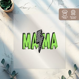 Décalcomanies DTF Mama, décalcomanies Mama à carreaux grunge néon, graphisme prêt-à-presser pour vêtements, t-shirt éclair maman cool