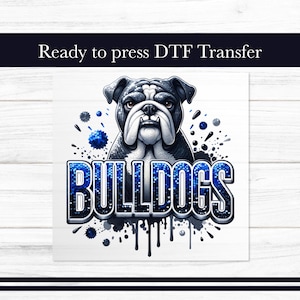 Bulldogs DTF Transfer, Mascot Blue Ready-to-Press Design for Kids Apparel, Football Iron on Transfers DTF for T-shirts Sublimation Gift