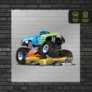 Monster Truck DTF Transfer, Cool Truck Design, Ready-to-Press Graphic for Kids Apparel Custom, Iron On Monster Trucks DTF Transfers Prints