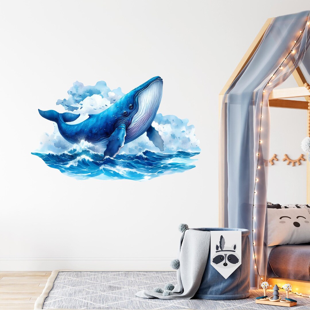 Whale Wall Decal Ocean Wave Wall Decals Nursery Kids Bedroom Decor