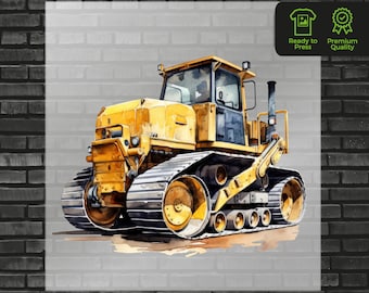 Transferencia DTF de camión de construcción - Transferencia de calor de camión de acuarela para camisetas para niños - Listo para presionar impresiones de transferencias DTF personalizadas