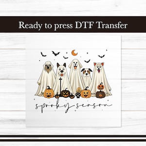 Ghost Dog DTF-overdracht, Halloween opstrijktransfers ontwerp, spookachtig seizoen klaar om te drukken grafische kleding, Lovers DTF voor T-shirts cadeau DIY