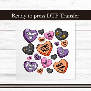 Transferência DTF de Heart Candy Halloween, Boo Iron on Transfers Design, Trick or Treat pronto para pressionar gráfico, DTF para camisetas Vestuário Presente DIY