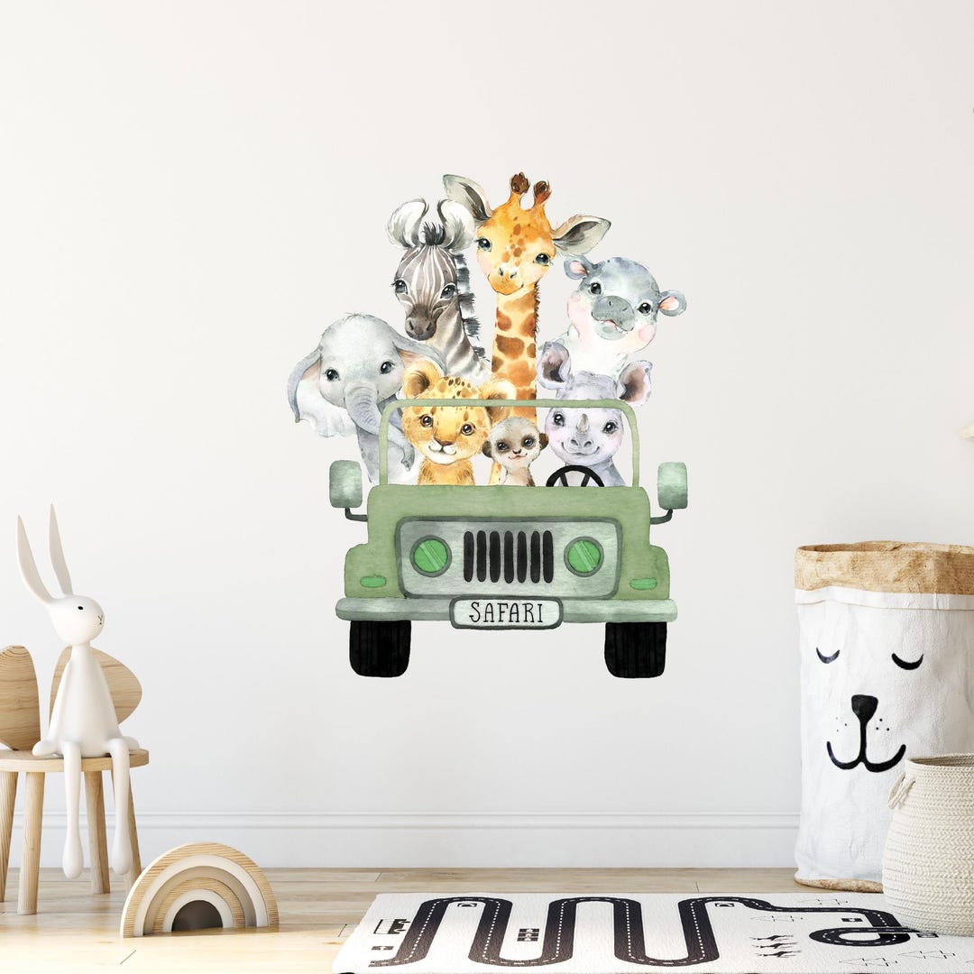 Safari Animals Wall Decal Elephant Lion Giraffe Zebra Nursery Wall ...
