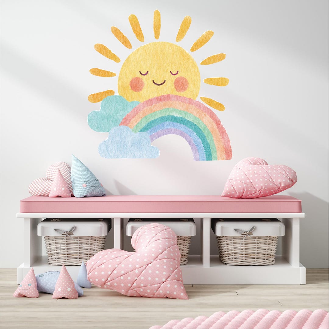 Cute Sun and Rainbow Wall Sticker Nursery Kids Decor Watercolor Art ...