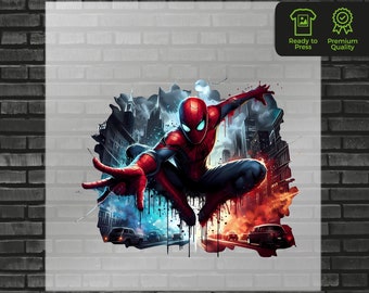 Movie Character DTF Transfer, Superhero Design, Ready to Press Graphic for Kids Apparel, Iron On Spider DTF for T-Shirts