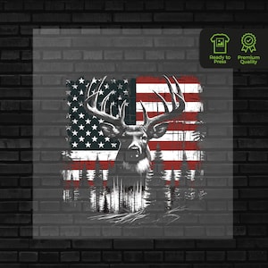 Bandera de EE. UU., transferencia DTF, diseño de transferencias de hierro para caza de ciervos, ropa gráfica lista para imprimir para cazadores, DTF para camisetas, regalo DIY