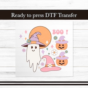 Transferência Boo Ghost DTF, design retrô de abóbora de Halloween em transferências, gráfico pronto para impressão para roupas infantis, DTF vintage para camisetas