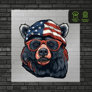 4th of July Bear DTF Transfer - Patriotic Animal Design for T-Shirts - Ready to Press Graphic - Perfect for Custom Tees