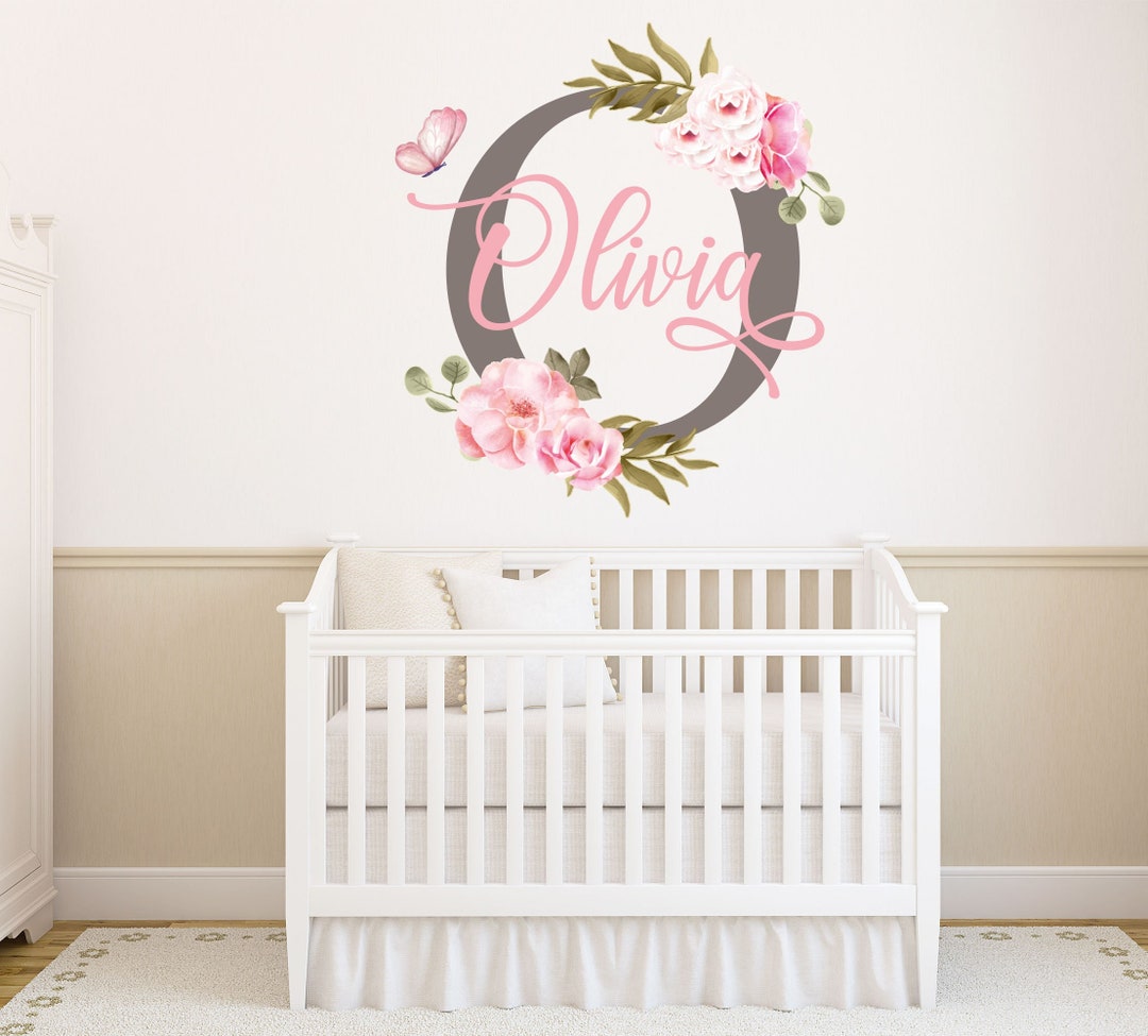 Flower Wall Decals - Custom Name Wall Decal – Baby Girl Wall Decor ...