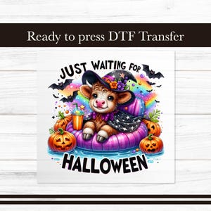 Waiting for Halloween Highland Cow DTF Transfer, Witch Iron on Transfers Design, Ready to Press Graphic, DTF for T-Shirts Apparel Gift DIY