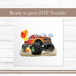 Flames Monster Truck DTF Transfer, Cool Truck Design, Ready-to-Press Graphic for Kids Apparel Custom, Iron On Monster Trucks DTF Transfers
