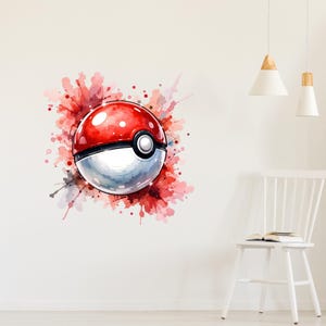 Pokeball Wall Sticker Watercolor Pokemon Art Decal Kids Room Decor image 6