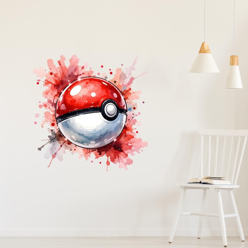 Pokeball Wall Sticker Watercolor Pokemon Art Decal Kids Room Decor image 6