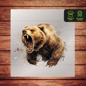 Bear DTF Transfer - Watercolor Grizzly Bear Heat Transfer for Apparel T Shirts - Ready to Press Custom DTF Transfers Prints