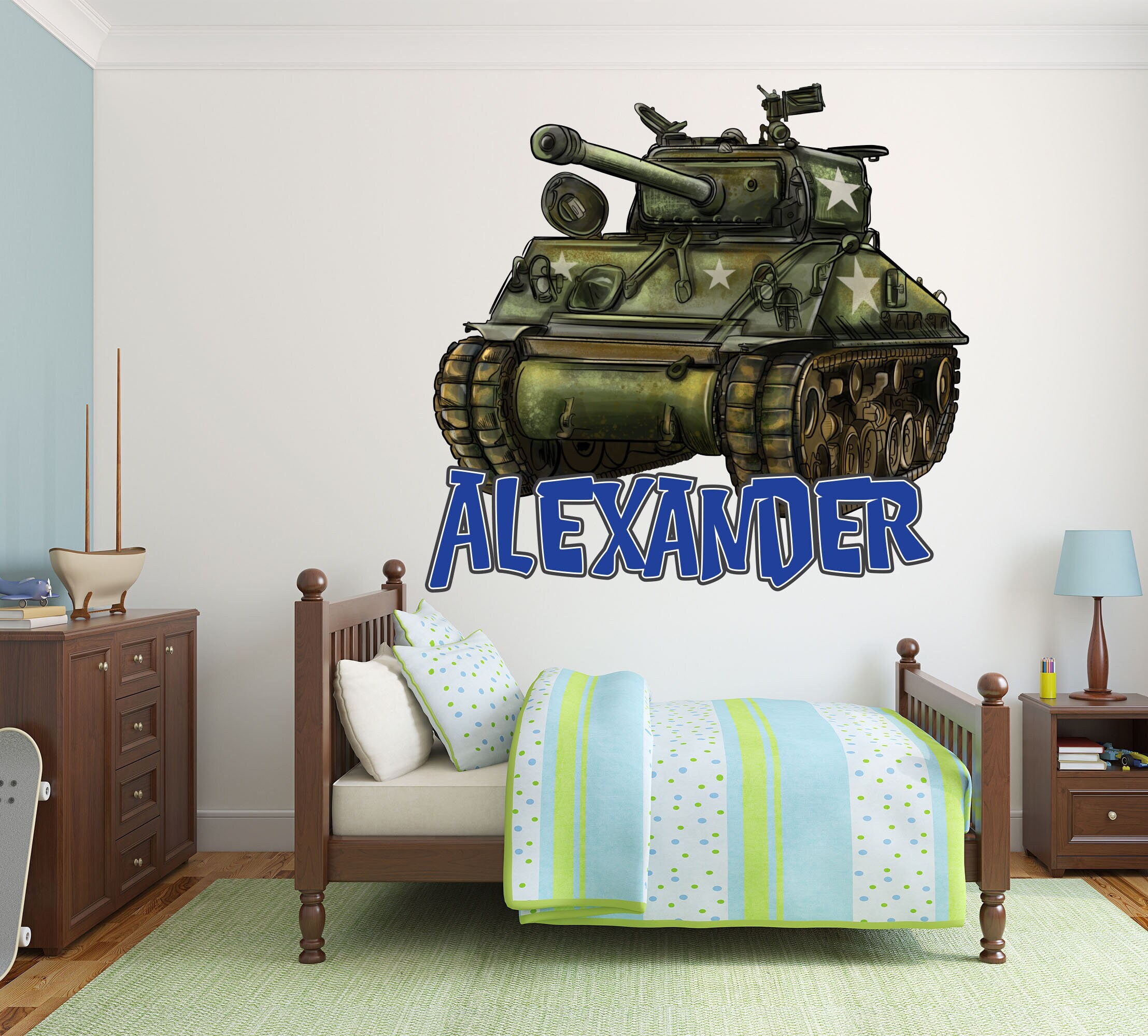 Military Wall Decals - Tank Decal - Custom Kids Name Wall Decor - Army Tank Decor - Boys Room Wall Stickers