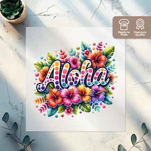Aloha DTF Transfer, Tropical Flowers Iron on Transfers Design, Colorful Summer Ready to Press Graphic, DTF T-Shirts Apparel Gift DIY