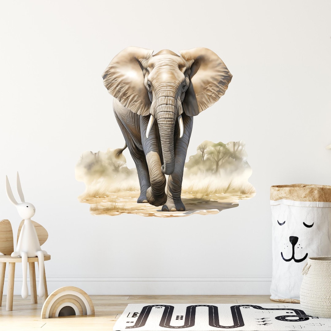 Watercolor Elephant Wall Decal Animal Wall Decor African Safari ...