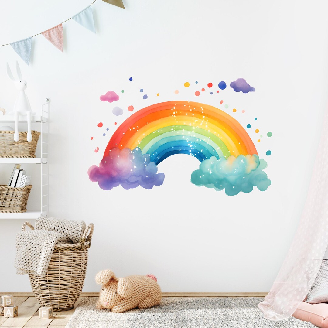 Watercolor Rainbow Nursery Decal, Pastel Colors Rainbow Wall Sticker ...