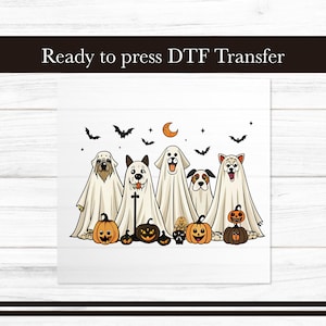 Schattige Ghost Dog DTF-overdracht, Halloween opstrijkbare transfers ontwerp, spooky klaar om te drukken grafische kleding, hondenliefhebber DTF voor T-shirts cadeau DIY