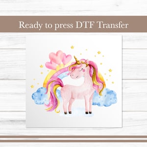 Magical Unicorn DTF Transfer - Fantasy Watercolor Rainbow Design - Ready-to-Press Graphic for Kids Girls T Shirts DTF Transfers Print
