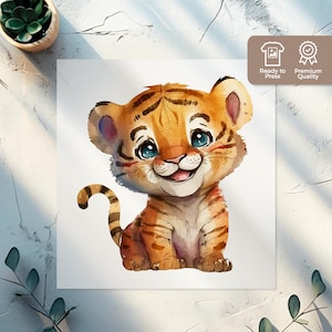 Transferência Baby Tiger DTF, design aquarela pronto para impressão para roupas infantis, transferências de ferro DTF para camisetas, presente de sublimação por prensa térmica