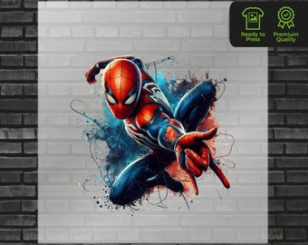Character DTF Transfer, Superhero Movie Design, Ready-to-Press Graphic for Kids Apparel, Iron On Spider DTF for T-Shirts