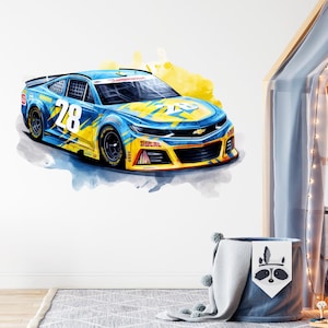 Race Cars Wall Art Decal, Nascar Wall Decals, Kids Room Wall Decor, Watercolor Racing Cars Wall Stickers Peel and Stick