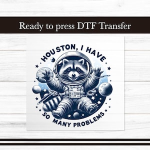 Houston I have so many Problems DTF Transfer, Raccoon Iron on Transfers Design, Funny Meme Ready-to-Press Apparel, Retro DTF for T-Shirts