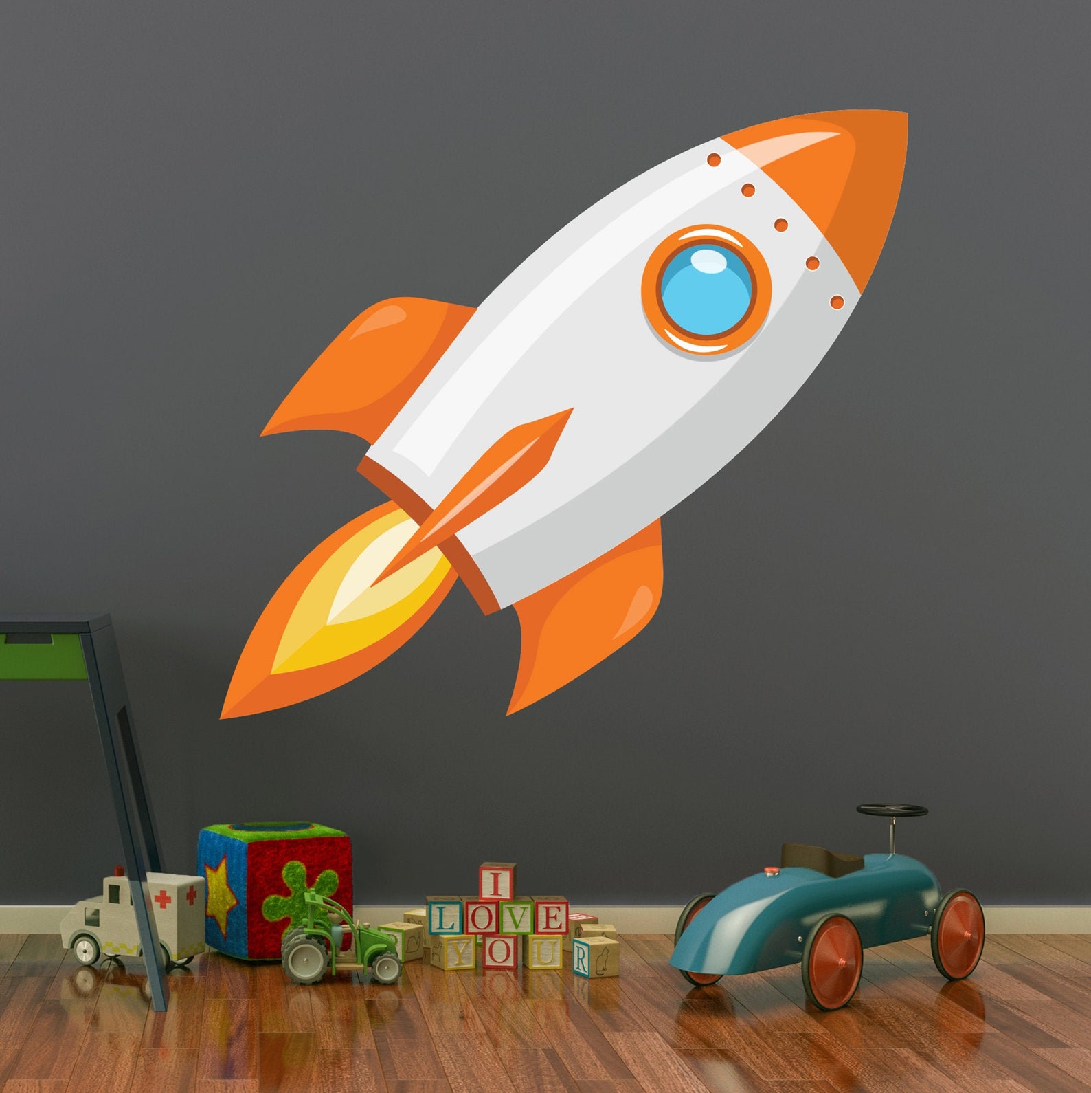 Rocket Ship Wall Decal Space Wall Art Kids Bedroom Vinyl Wall Decor ...