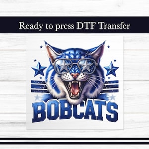 Bobcats DTF Transfer, Mascot Blue Ready-to-Press Design for Kids Apparel, Football Iron on Transfers DTF for T-shirts Sublimation Gift