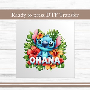 Movie Flowers DTF Transfer, Hawaiian Design, Ready-to-Press Graphic for Kids Apparel, Iron On Tropical Stitch DTF for T-Shirts